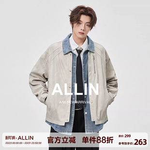 ALLIN 情侣潮牌水洗休闲cleanfit翻领夹克 假两件牛仔外套男春秋季