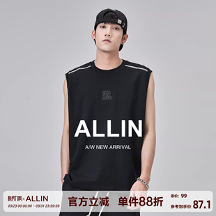 速干篮球服运动休闲t恤坎肩宽松上衣 背心男生夏季 ALLIN 黑色无袖