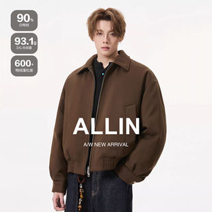 ALLIN 美式cleanfit双拉链翻领夹克羽绒服男冬季短款廓形情侣外套