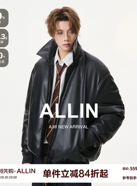 ALLIN 黑色皮衣羽绒服外套男冬季情侣cleanfit痞帅机车防风皮夹克
