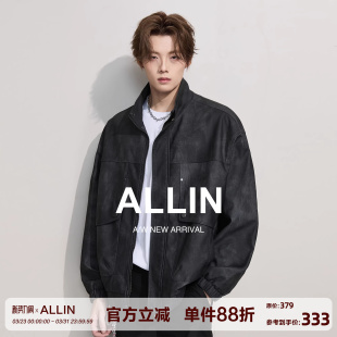 ALLIN 机车廓形痞帅飞行员PU夹克 立领哑光皮衣外套男春秋情侣美式
