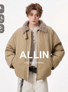 ALLIN 美式毛领拼接羽绒服男生冬季加厚保暖翻领夹克休闲情侣外套
