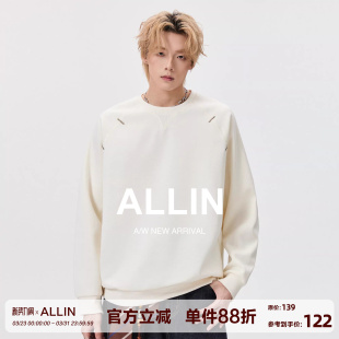 ALLIN 情侣上衣 纯色刺绣重磅卫衣男春秋百搭宽松内搭圆领插肩长袖