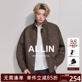 复古大码 美式 机车潮牌情侣外套 cleanfit翻领皮衣夹克男秋季 ALLIN