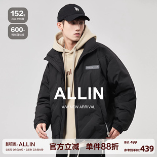 潮牌白鸭绒内胆青少年短款 ALLIN 美式 冬季 情侣外套 黑色羽绒服男士