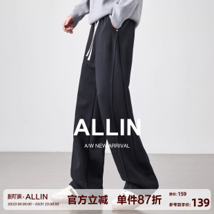 运动阔腿长裤 ALLIN 潮牌宽松直筒卫裤 男春秋美式 子 黑色弯刀休闲裤