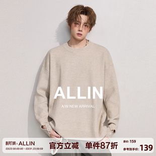 ALLIN 情侣圆领外套 cleanfit落肩毛衣男春秋宽松慵懒风打底针织衫