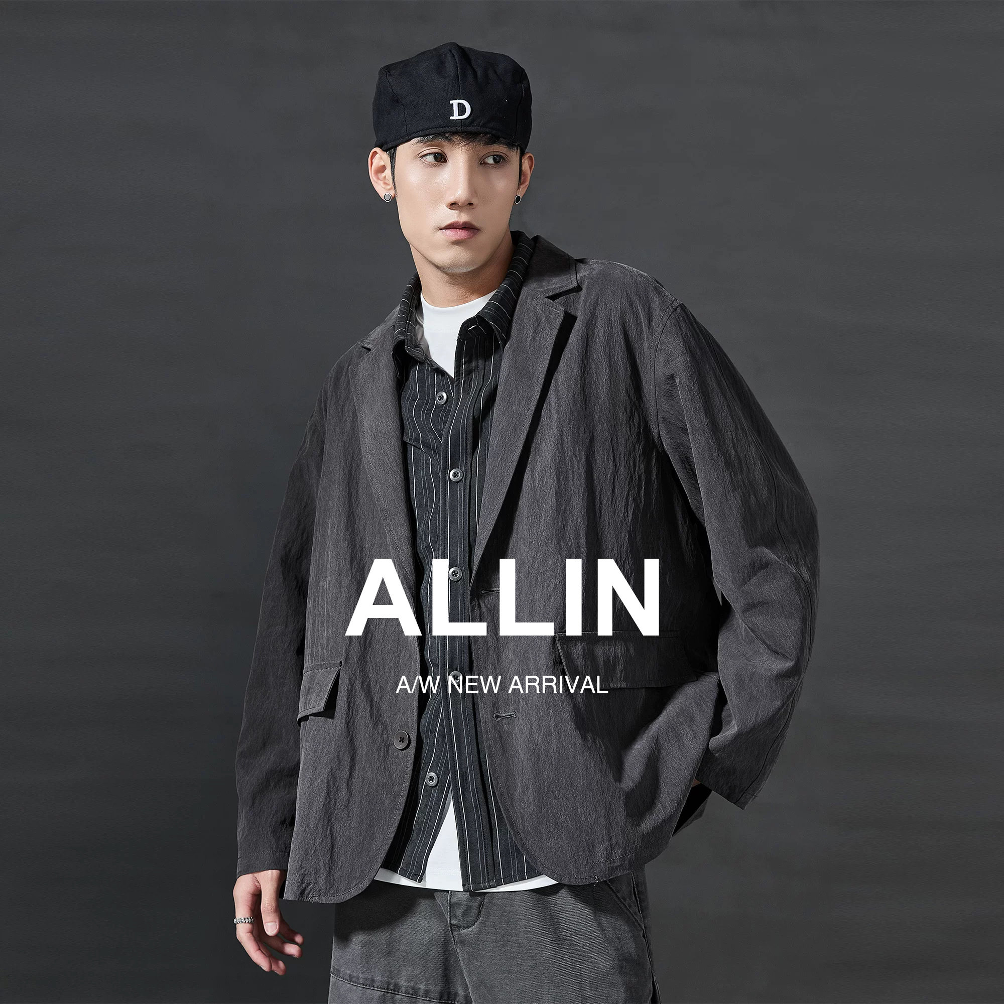 ALLIN 纯色肌理感西装外套男春秋新款日系纹理休闲宽松西服夹克