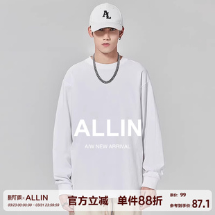 上衣 t恤男女春秋潮牌内搭宽松百搭打底衫 ALLIN 重磅圆领纯色长袖