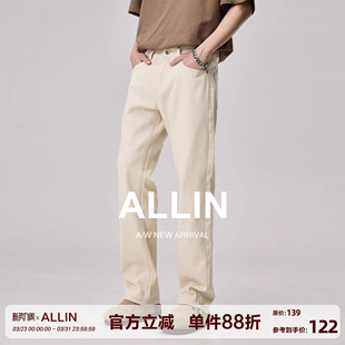 杏色休闲直筒牛仔裤 复古高级感米白色长裤 男士 美式 子 春秋款 ALLIN