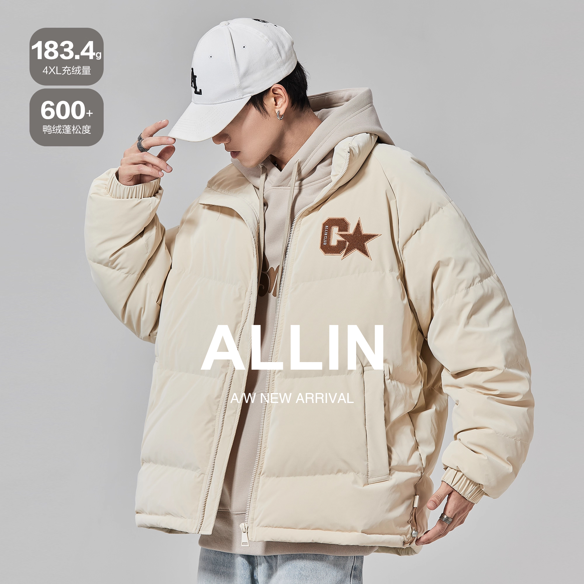 ALLIN鸭绒保暖加厚面包羽绒服