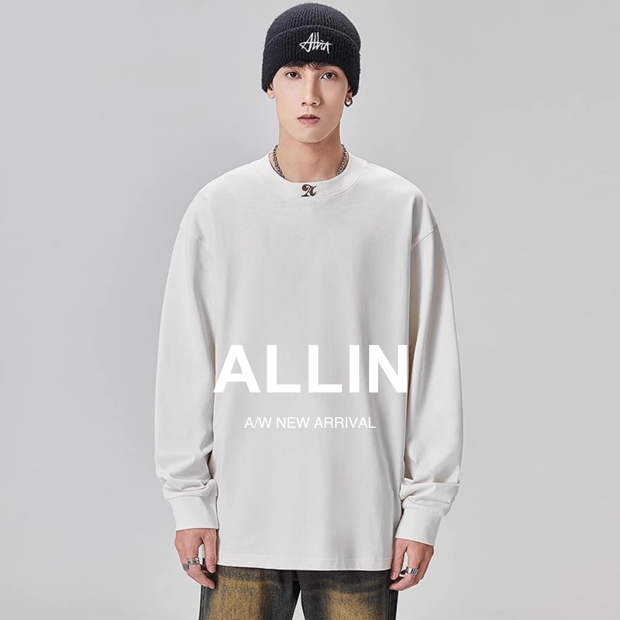 ALLIN品牌LOGO字母印花长袖t恤