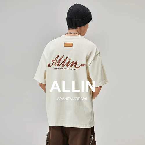 ALLIN纯棉品牌字母印花短袖t恤