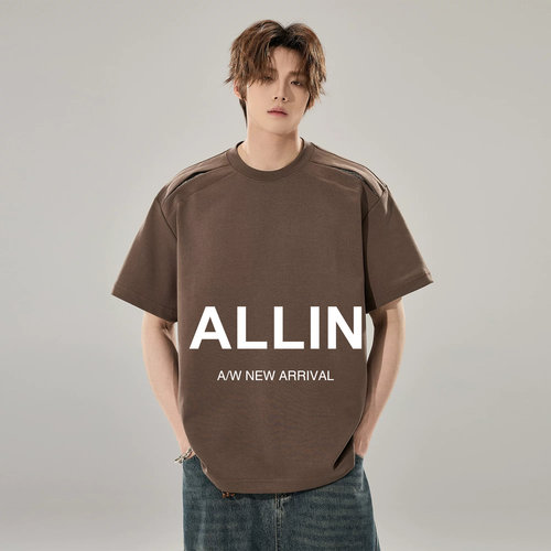 ALLIN 潮牌美式解构cleanfit短袖T恤男夏季圆领宽松情侣重磅上衣