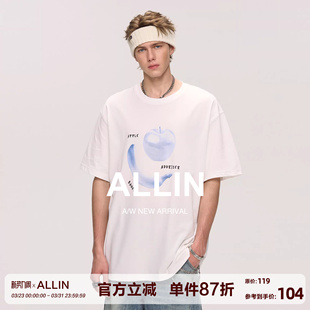 重磅纯棉白色体恤情侣半袖 t恤男夏季 上衣 趣味水果印花短袖 ALLIN