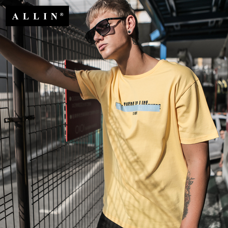 ALLIN短袖T恤 2018夏季新款男士寬松潮流百搭衣服休閑舒適半袖潮