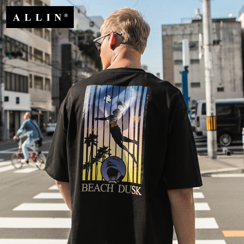 ALLIN短袖T恤 2018夏季新款男士印花寬松落肩oversize半袖潮牌t