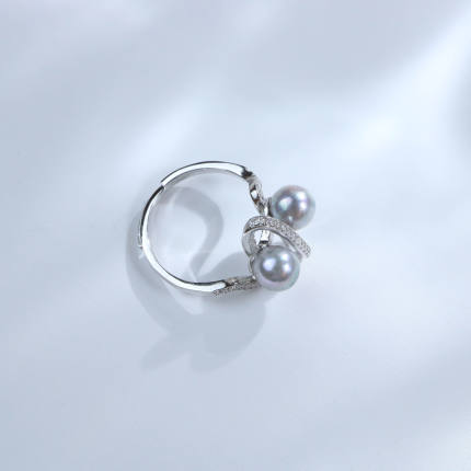 S925银6-7mm海水真多麻珍珠S双珠戒指