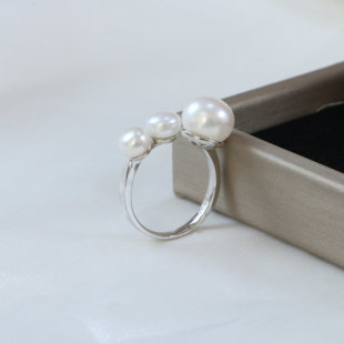 开口戒 9mmS925银淡水珍珠戒指