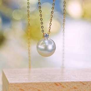 18K金10 11mm海水澳白珍珠吊坠