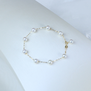 18k金正圆5 S118 6mmbaby珍珠满天星手链