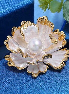 【仙仙专属】淡水珍珠铜合金牡丹花胸针 Z001