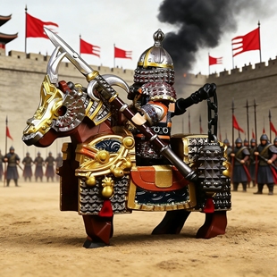 兼容乐高积木人仔古代战争游戏重甲金色铁浮屠铁骑军团拼装玩具男