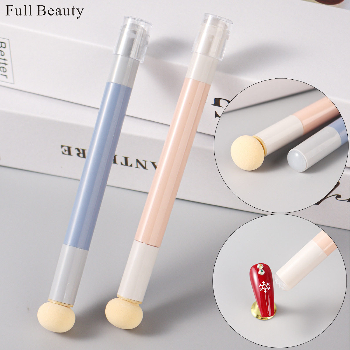 新款美甲印章笔晕染印花笔美甲工具海绵硅胶拍拍笔渐变海绵钢板