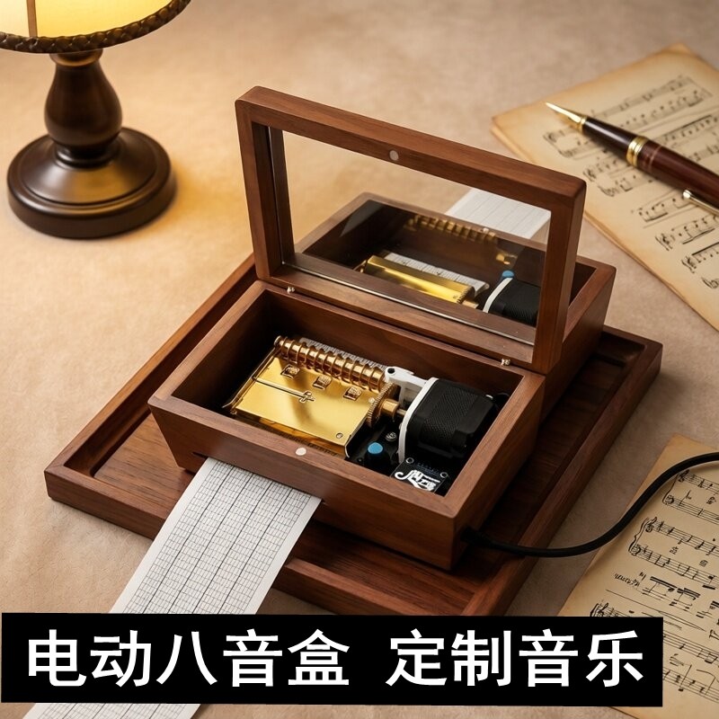 电动30音手摇纸带八音盒木质DIY音乐盒机芯创意打孔定制曲目礼物