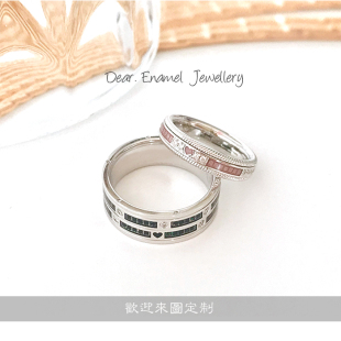 华o洛芙情侣对戒珐琅彩戒指旋转转动指环德国冷珐琅首饰珠宝定制