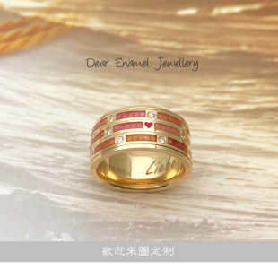 华o洛芙2019珐琅彩18K戒指旋转转动指环德国冷珐琅首饰定制