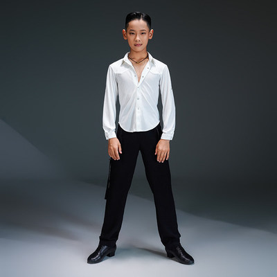 FZS DANCE NS045拉丁秋款男款简约长袖衬衫上衣外套练功服 黑白咖