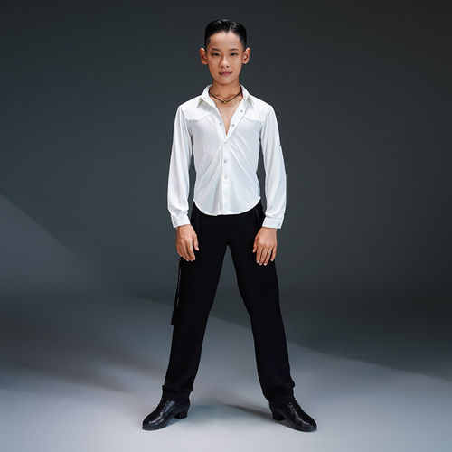 FZS DANCE NS045拉丁秋款男款简约长袖衬衫上衣外套练功服 黑白咖