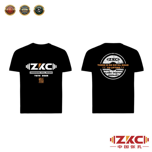 ZKC中国张孔正品短袖T恤杠铃片元素力量举训练健身运动休闲上衣