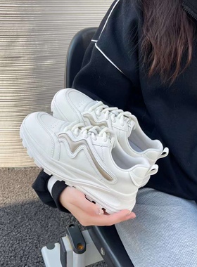 真皮拼色小白鞋女2025春款厚底轻便低跟布单系带运动休闲鞋240105