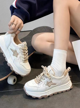 拼色阿甘鞋女鞋2024春季新款真皮系带运动休闲鞋防滑跑步鞋240189