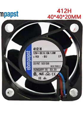 全新德国风扇 TYP 412H 4020 12V 1.6W 130mA 4厘米静音风扇风机