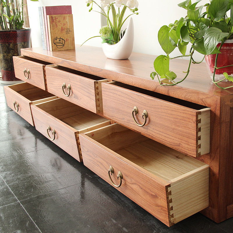 原木电视柜中式客厅老榆木简约现代卧室地柜实木家具定制飘窗储物