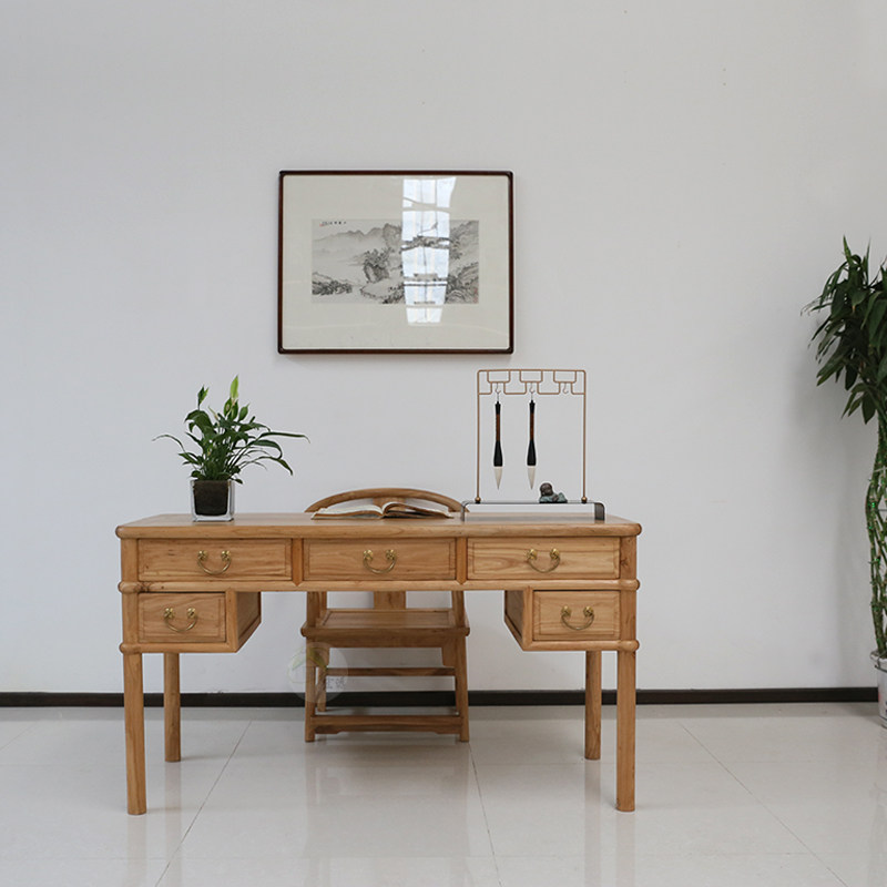 明式家具/老榆木免漆书桌/全实木/新中式禅意画案老榆木字台/北京