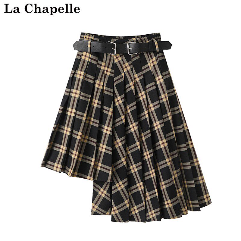 拉夏贝尔/La Chapelle秋季新款时尚百搭不规则下摆撞色格纹半身裙高性价比高么？