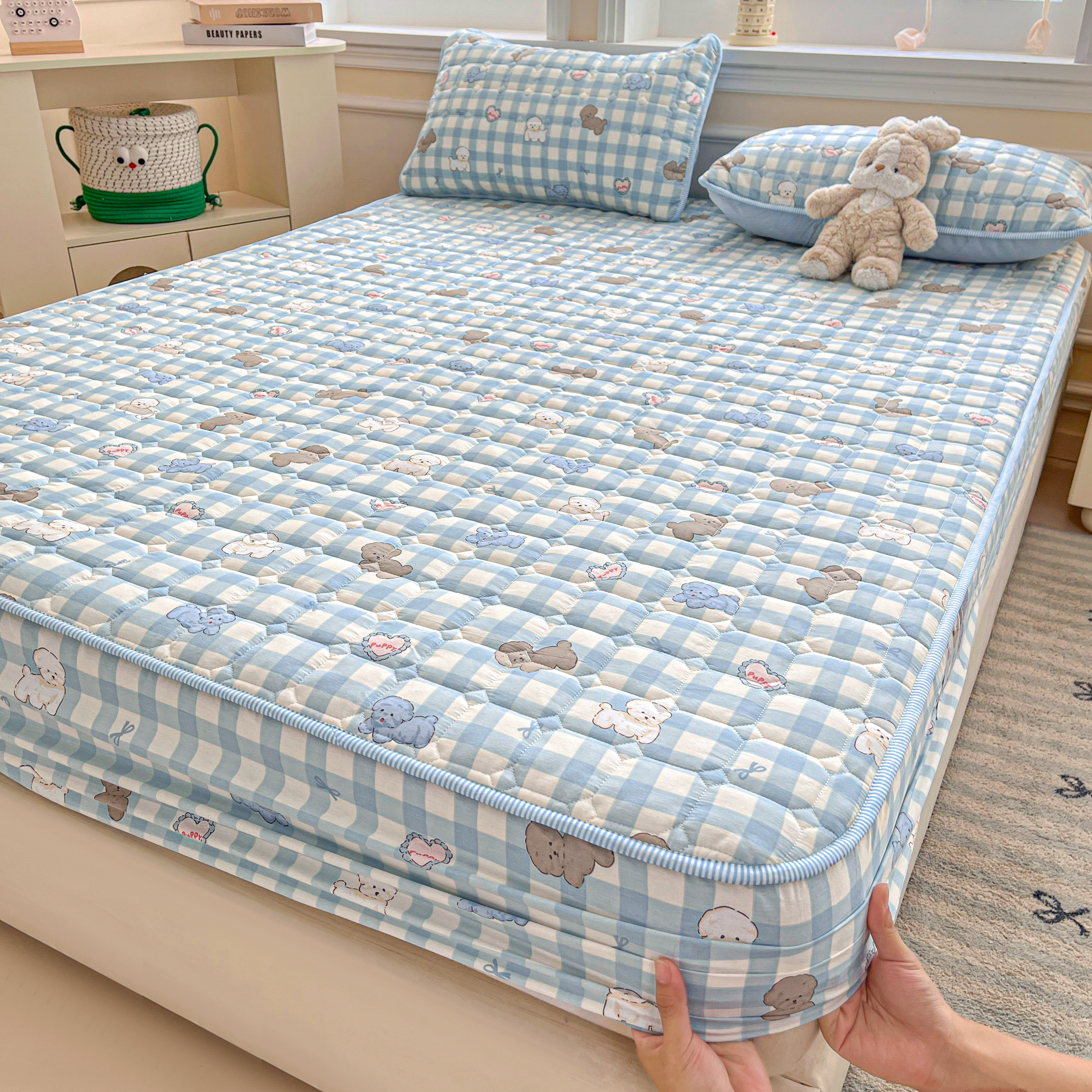 A类全棉床笠卡通席梦思保护套床垫套夹棉加厚100纯棉防滑床罩