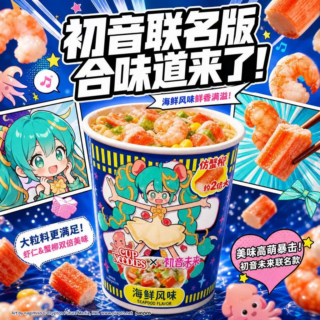 新日期日清初音未来限定联名款合味道方便面杯面牛肉味海鲜风味