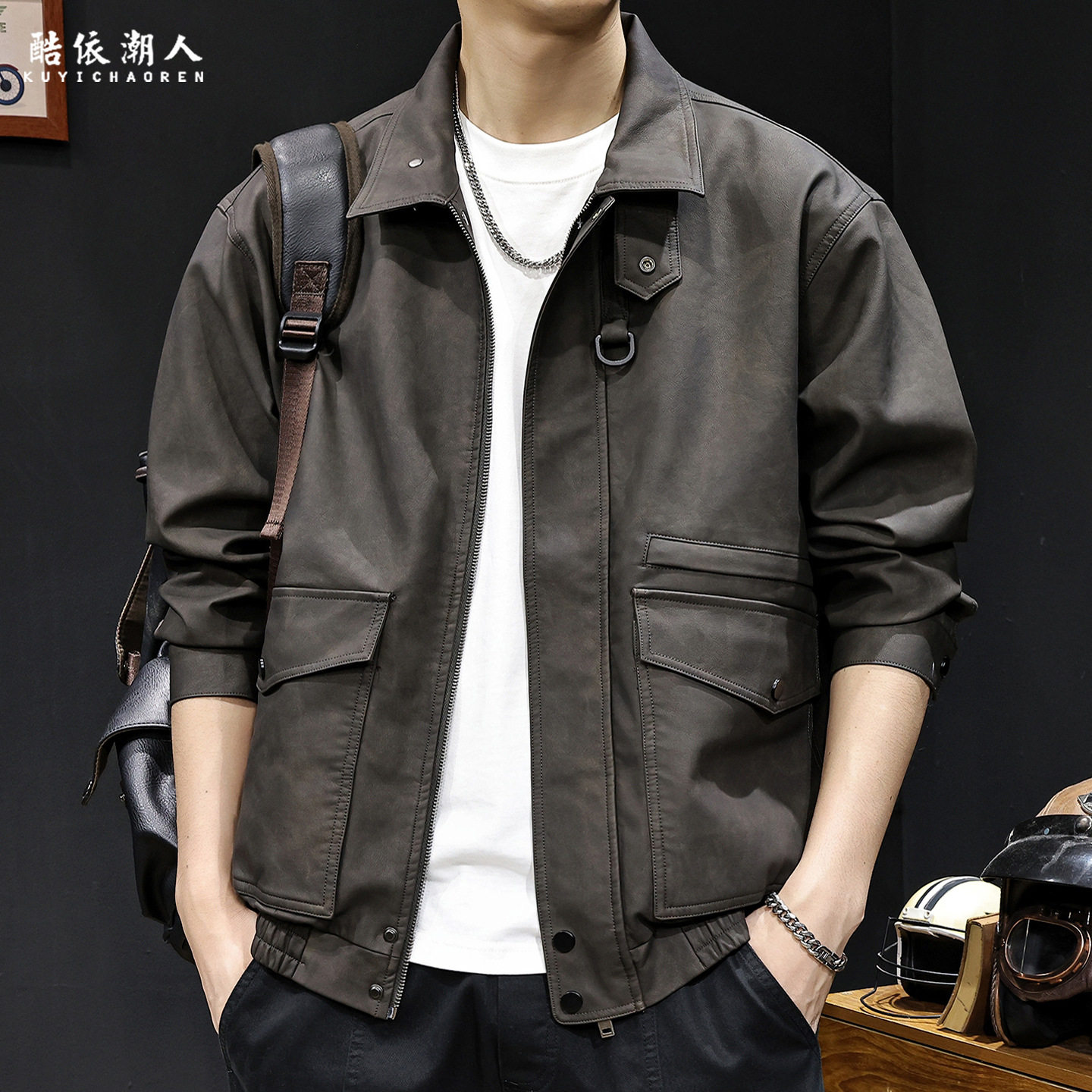 2026新款软皮衣男士外套春秋款哑光复古潮牌大码立领工装机车夹克