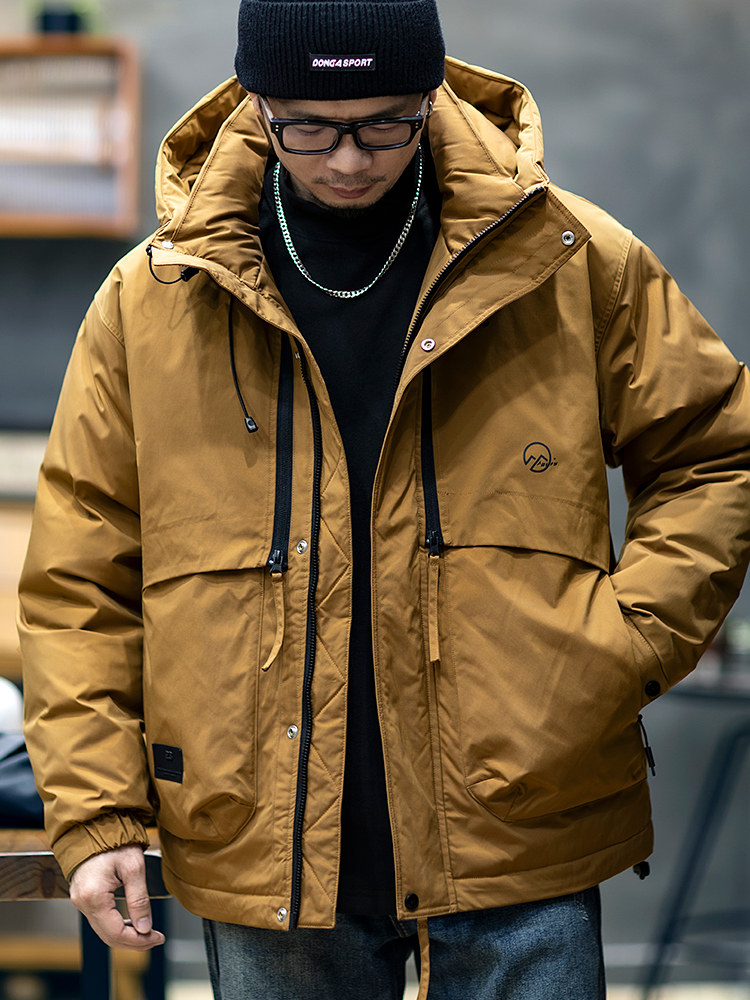 冬季鸭绒工装羽绒服男宽松潮牌大码男士防风保暖冲锋衣连帽外套潮