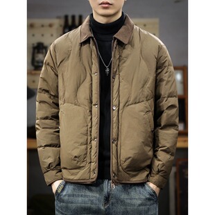 冬季潮牌美式复古90鸭绒保暖羽绒服男2025新款宽松御寒翻领夹克潮