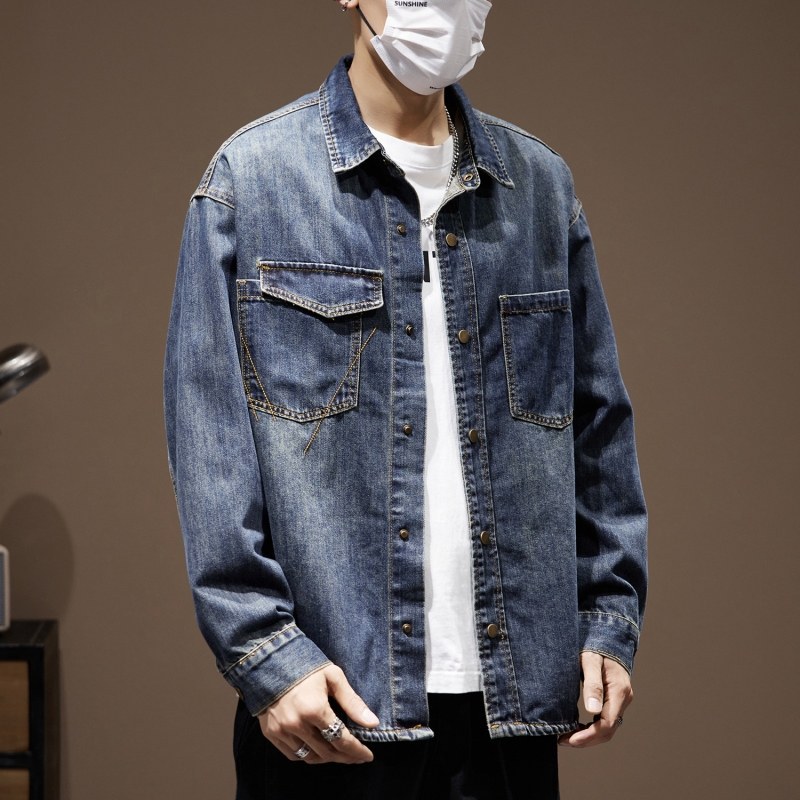 春季新款美式复古原色牛仔外套男