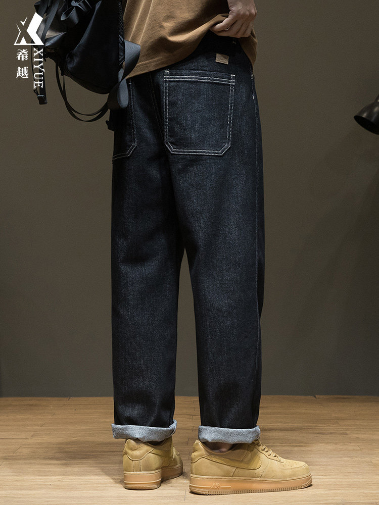 秋季复古不掉色直筒牛仔裤男加绒2025秋冬新款宽松大码胖子长裤子