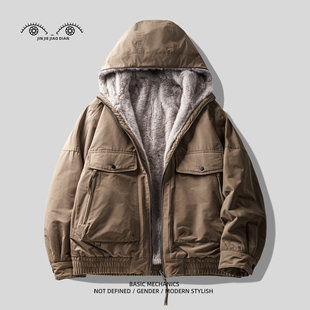 德系高级感仿貂绒加厚双面穿棉服男士派克服冬季保暖仿皮草外套男