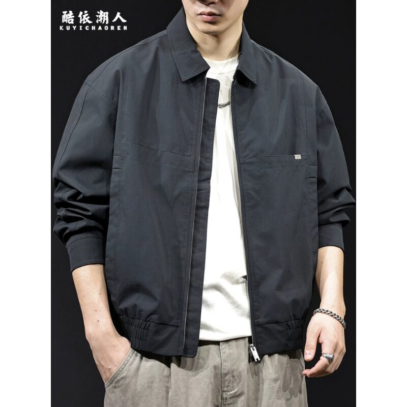 春季工装休闲夹克男士翻领薄外套2026新款春秋款美式西装潮牌大码