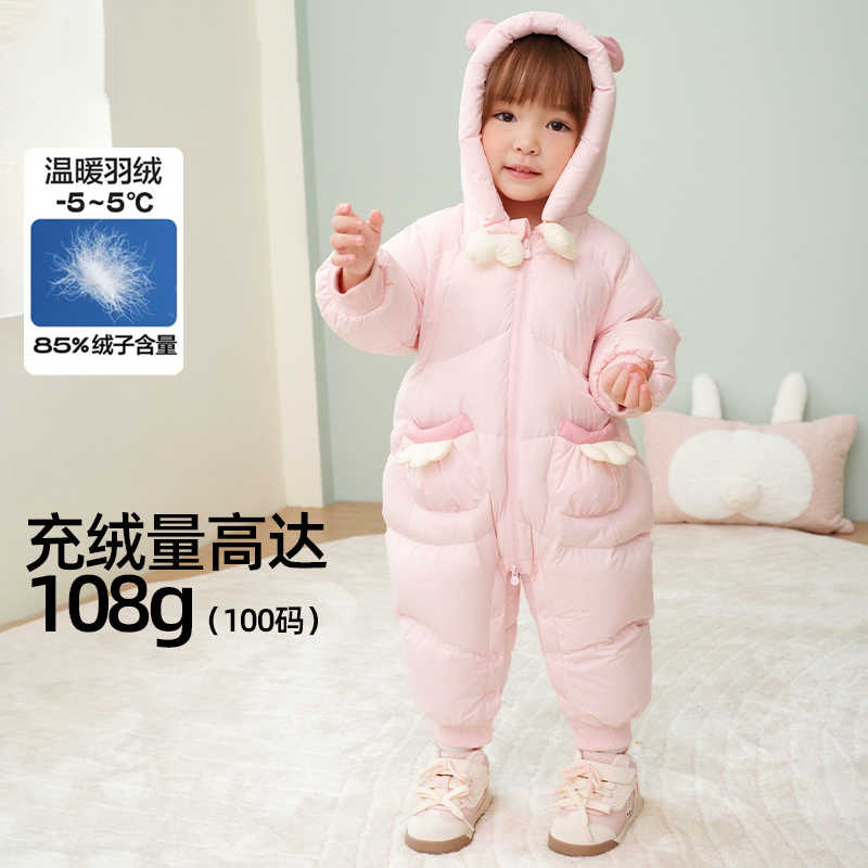 折扣婴儿羽绒服连体衣宝宝冬装外套新生儿外出爬服男女童加厚包脚
